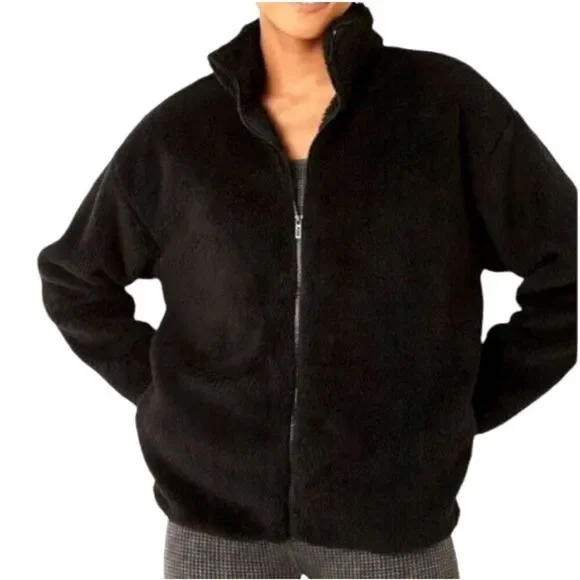 Victoria’s Secret PINK Black Sherpa NWT full zip soft teddy jacket mock neck poc - Picture 11 of 11